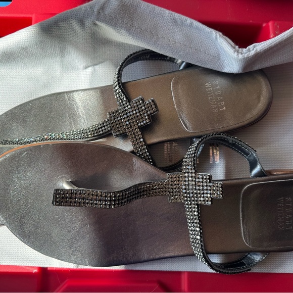 Stuart Weitzman Metallic Sandals with Rhinestone Detail - Picture 2 of 4